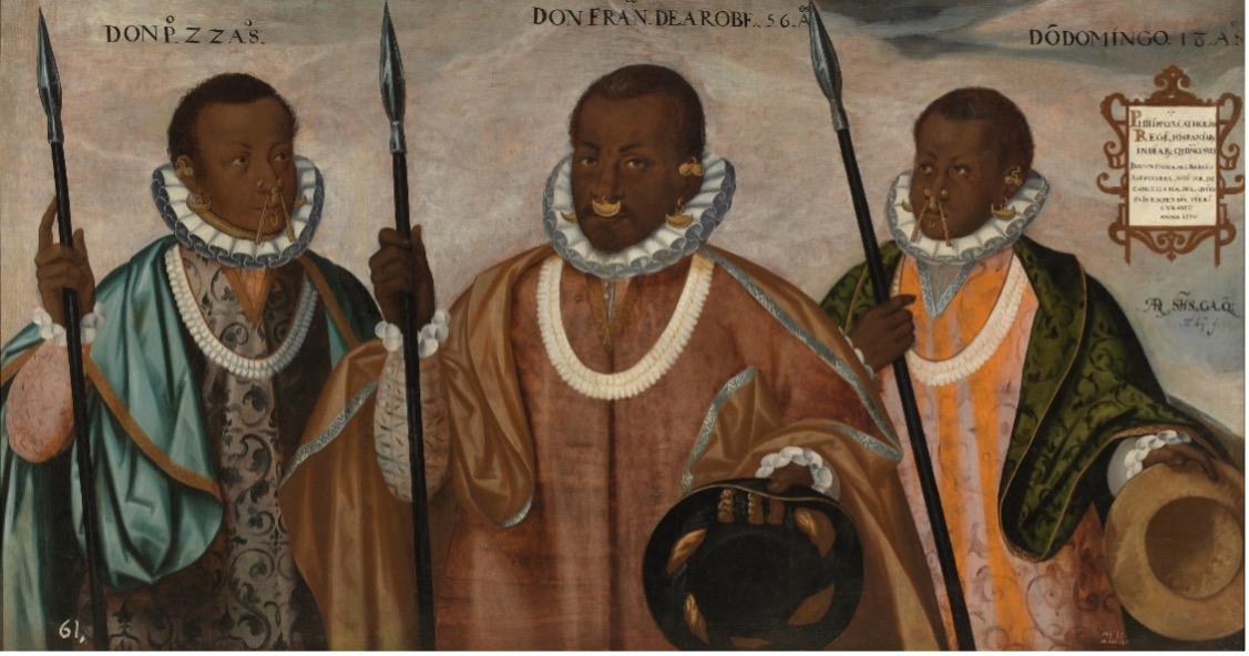 "Los Mulatos de Esmeraldas." Don Francisco de Arobe y sus dos hijos. Quito, Ecuador, 1599