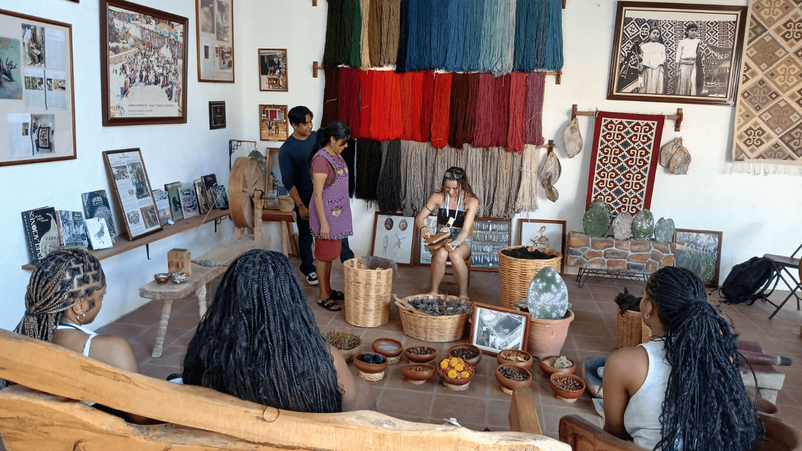 HU Spanish students visiting an Indigenous weaving community, Study Abroad at Oaxaca, Mexico, Spring Break 